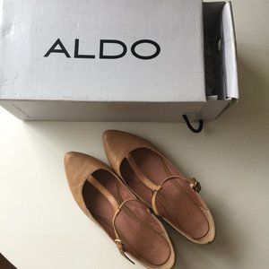ALDO DINKENS Mary Jane Style Leather T-bar Flats In Box